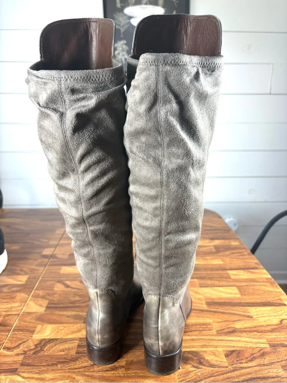 Cole Haan Nike Air Leather Tall Riding Boots Womens 8.5B Gray Knee High